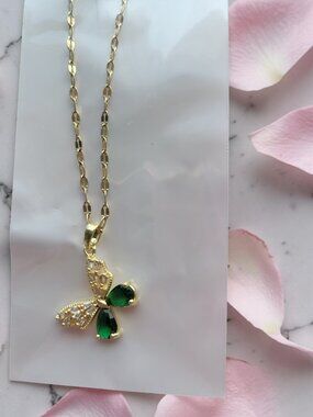 18K Gold Plated Green Gold Butterfly Necklace